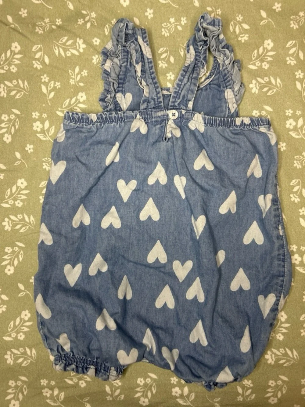 Carter's Light Blue Heart-Print Denim Romper